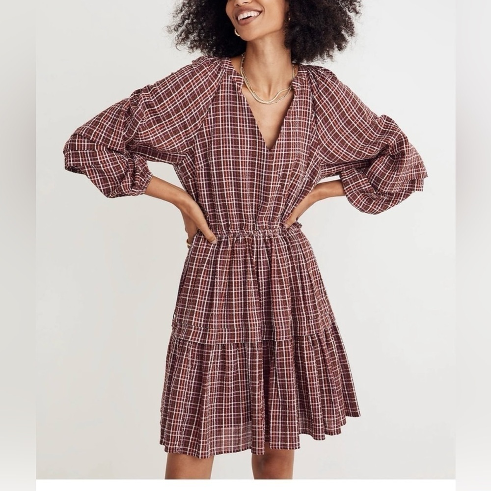 Madewell Burgundy Plaid Mini Dress